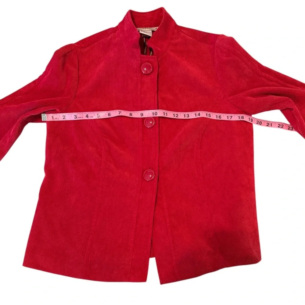 REQUIREMENTS Red Corduroy Blazer Women 3/4 Sleeve‎ Sz S Coastal Cowboy Vibrant